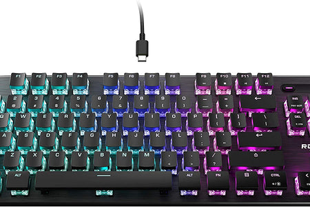 Vulcan TKL Mechanical PC Tactile Gaming Keyboard, Compact, Tenkeyless, Titan Switch Optical, RGB AIMO Lighting, Anodized Aluminum Top Plate, Detachable USB-C Cable, Low Profile Design, Black