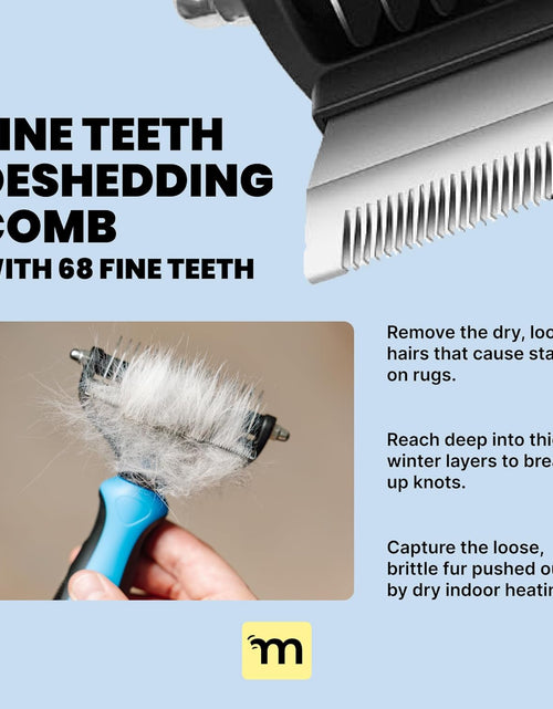 Load image into Gallery viewer, Dog Grooming Brush for Shedding - 2 in 1 Deshedding Tool and Undercoat Rake for Long and Short Haired Dogs with Double Coat - Dematting Comb and Pet Hair Deshedder Supplies (Large, Blue)
