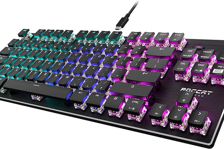 Vulcan TKL Mechanical PC Tactile Gaming Keyboard, Compact, Tenkeyless, Titan Switch Optical, RGB AIMO Lighting, Anodized Aluminum Top Plate, Detachable USB-C Cable, Low Profile Design, Black